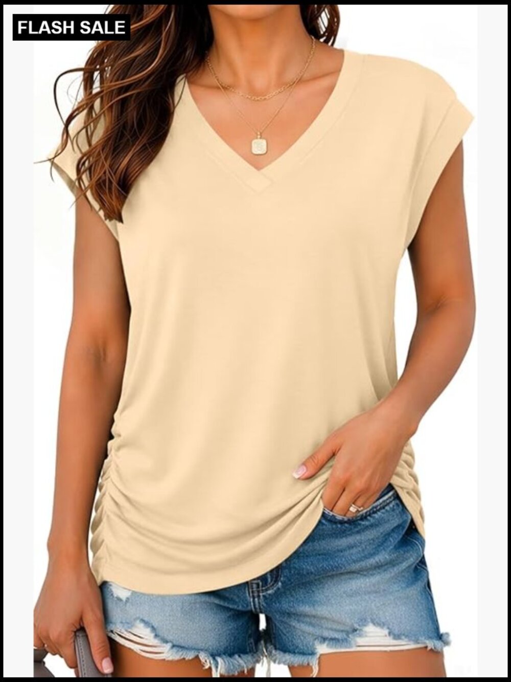 Cap Sleeve V Neck Blouse Business Casual Summer Top Trendy